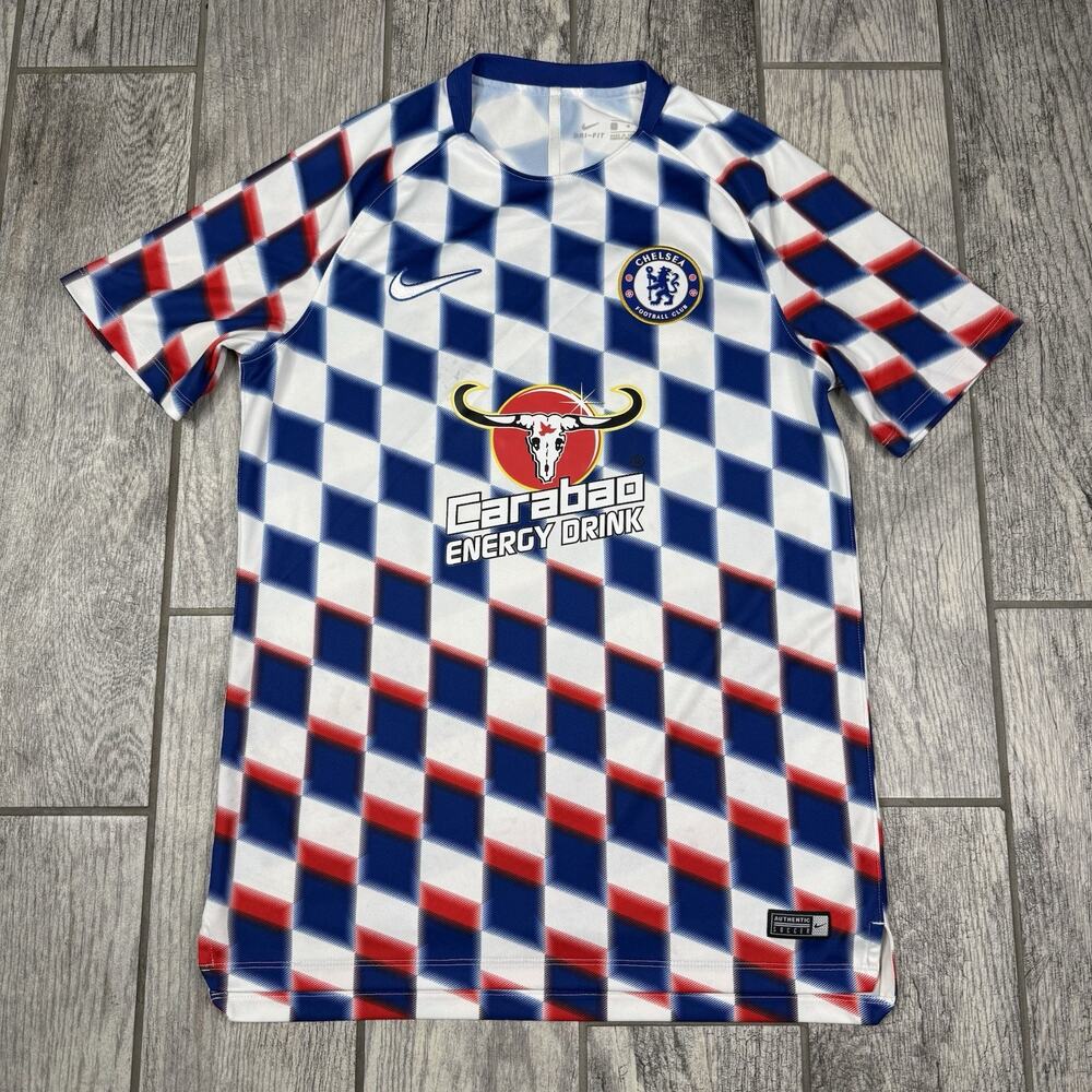 NIKE Chelsea Football Carabao Plaid Soccer Jersey 919937-101 Dri Fit Size M